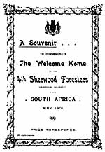 Souvenir programme for the welcome home of the 4th Sherwood Foresters from South Africa , May 1901.