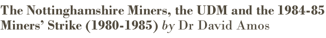 The Nottinghamshire Miners, the UDM and the 1984-85 Miners' Strike (1980-1985) by Dr David Amos