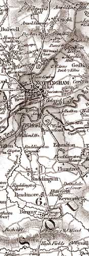 Extract of Walkers' map of Nottinghamshire, 1836