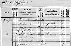 Extract from the 1841 Census Enumerator's Book covering the village of Ossington.