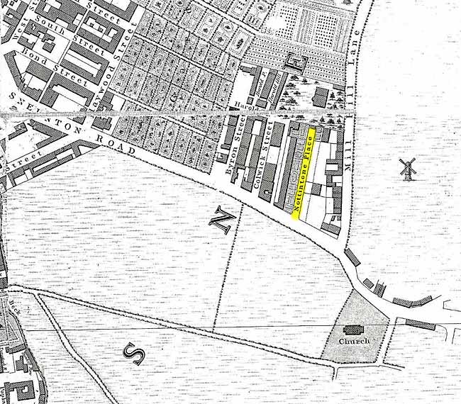 Notintone Place, Sneinton as depicted on Staveley and Wood's map published c.1830.