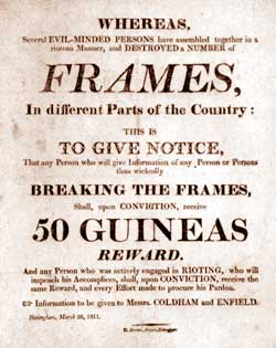 Poster produced in Nottingham in 1811 appealing for informants.