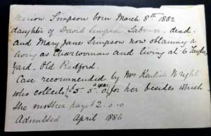 Notice regarding Marion Simpson, 1888. Image courtesy of Nottinghamshire Archives (ref: DD/1101/5/1).