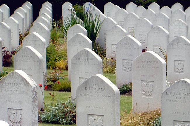 Gravestones in the Polish War Graves plot at Newark Cemetery.