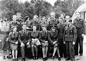 Wedding party of Wanda Gaweł-Szuwalska and Jan Gawel, 300 Bomber Squadron, RAF Station, Faldingworth (Easter 1945).