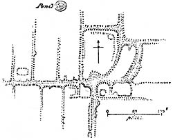 A plan of the earthworks in Crow Close by Hadrian Allcroft.