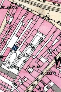 The 1st edition 25" to the mile Ordnance Survey map of Nottingham showing Bromley House in 1881.