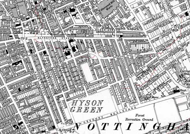 Extract from Ordnance Survey 6" to 1 mile map of 1920 showing the suburb of Carrington. Reproduced with the permission of the National Library of Scotland (http://maps.nls.uk/index.html) 