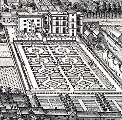 The formal gardens of Pierrepont House, Nottingham, c. 1720.