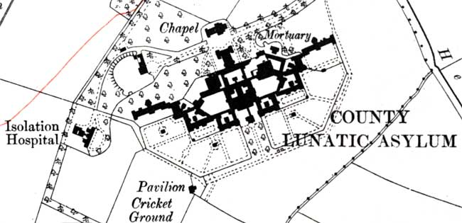 Saxondale Hospital as depicted on the Ordnance Survey 6" to one mile map published in 1915. 