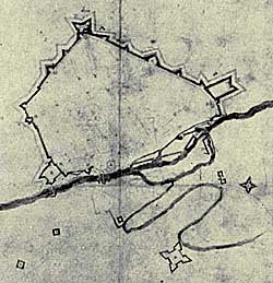 Extract from the map of the siege works in Newark in the possession of Newark Museum. It was probably drawn by a Royalist engineer.