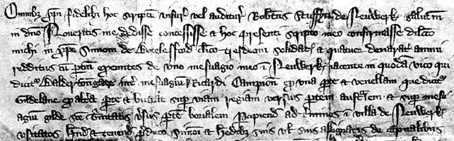Grant by Robert Stuffyn to Simon Botelesford of rent from a property on Baldertongate, 1334.