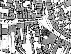 Extract from Edward Salmon's Plan of the town of Nottingham and its environs, published in 1861, showing the area around Weekday Cross.