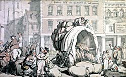 Scene outside the Swan Inn, Nottingham by Thomas Rowlandson (1807).