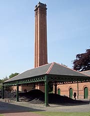 The 120ft chimney and the coverered coal store (photograph © Martine Hamilton Knight).