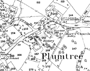 Plumtree on the Ordnance Survey 25" to the mile map of 1884.