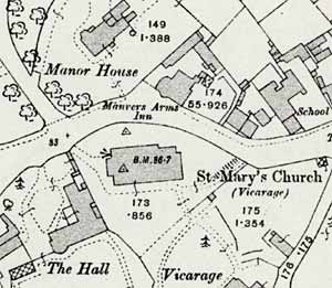 The centre of Radcliffe-on-Trent as depicted on a 25" to the mile Ordnance Survey map published in 1914.