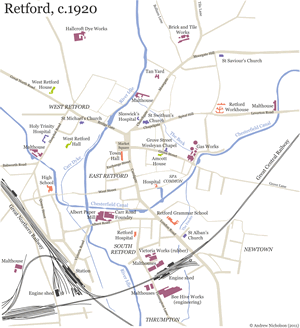 Map of Retford c.1920 (click on the image above to view larger version of the map).