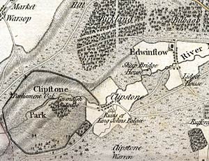 Extract of Chapman's map of Nottinghamshire showing Clipstone Park and the woodlands of Bilhaugh and Birklands.
