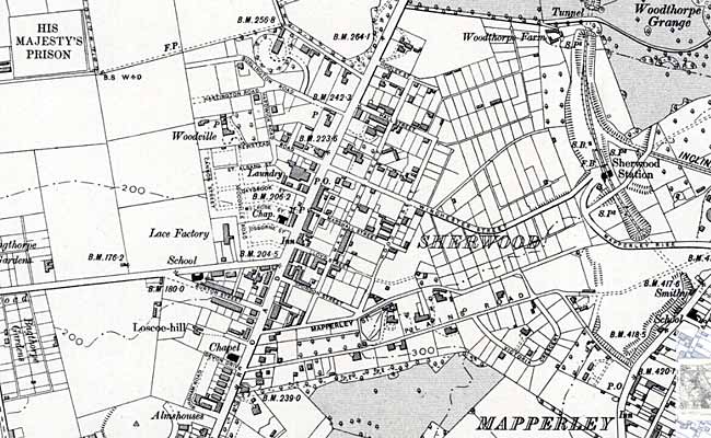Extract from Ordnance Survey 25" to 1 mile map of 1901 showing the suburb of Sherwood.