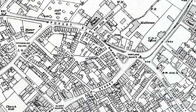 25" to the mile map of the centre of Sutton-in-Ashfield (1913-14).
