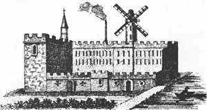 Unwin’s Mill c.1790 showing simultaneous use of water, wind and steam power.