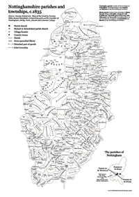 Nottinghamshire parishes and townships, c.1830. Click on th eimage for a downloadable PDF version.