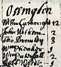Extract from the Hearth Tax return for Ossington, 1674.
