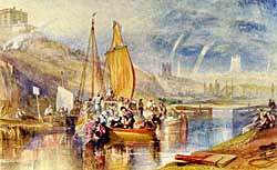 This print of 'Nottingham Castle' By J M W Turner shows pasengers embarking at the 'Dukes Wharf' on the Nottingham Canal.
