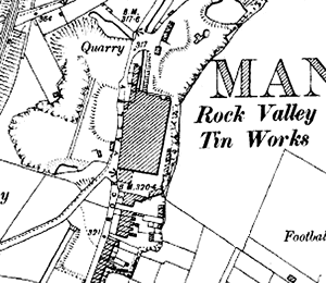 The Rock Valley Tin Works as depicted on an Ordnance Survey 25" to the mile map of 1899.