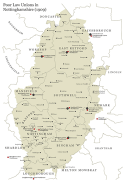 Poor Law Unions in Nottinghamshire (1909).