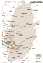 Map of the railway network in Nottinghamshire in 1946.