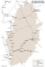 Map of the railway network in Nottinghamshire in 2010