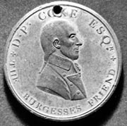 Token struck to commemorate Daniel Parker Coke .