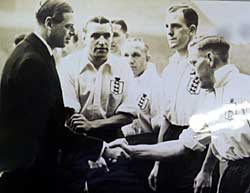 George Hall being introduced to the Duke of Kent at the England vs The Rest of Europe at Highbury, 1938.