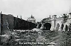The medieval Trent Bridge alongside the Victorian replacement, c1880.