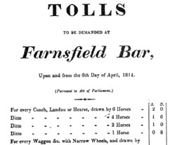 Part of poster showing tolls payable at Farnsfield Bar, 1814.